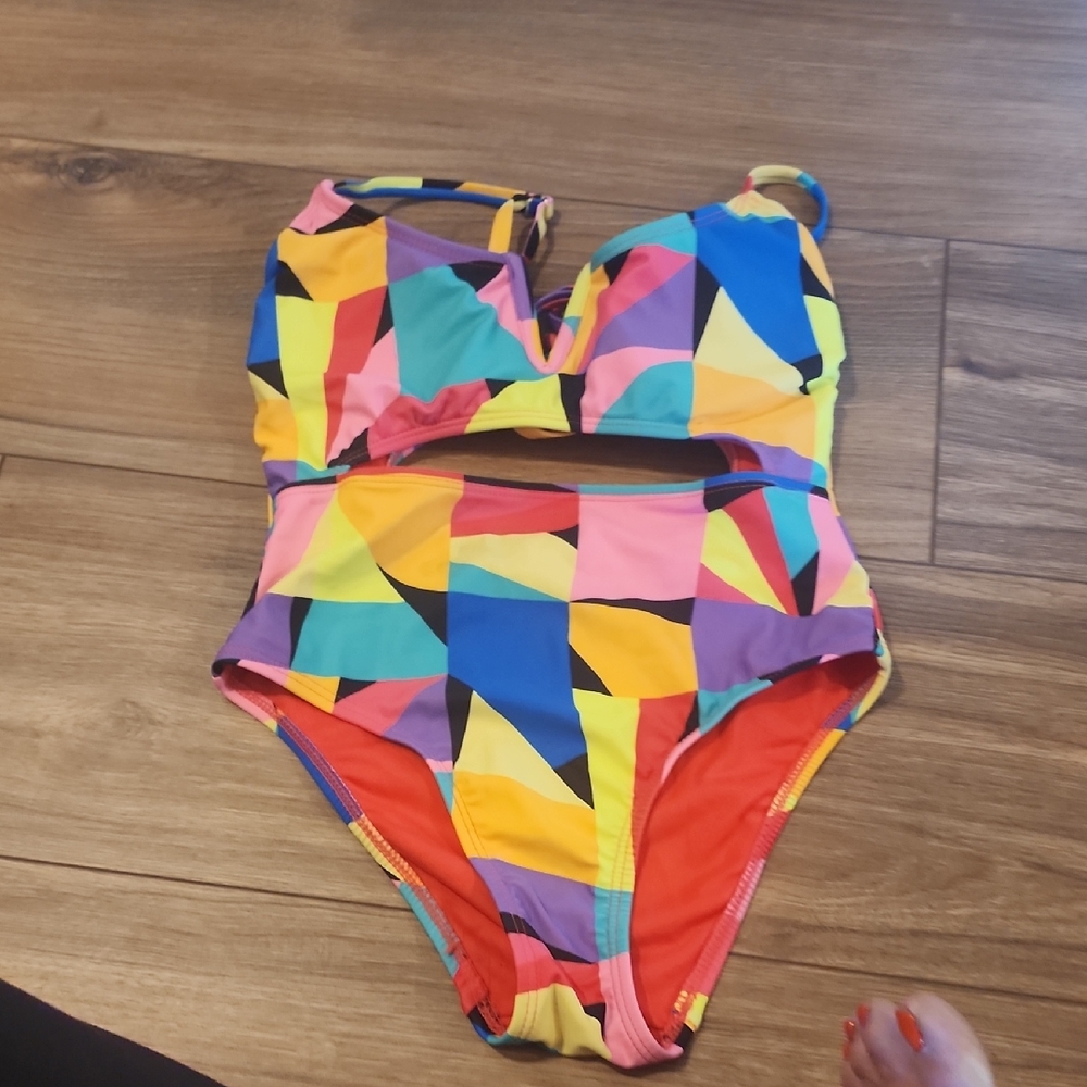 No Boundaries Multicolor Geometric Cutout One-Piece Swimsuit